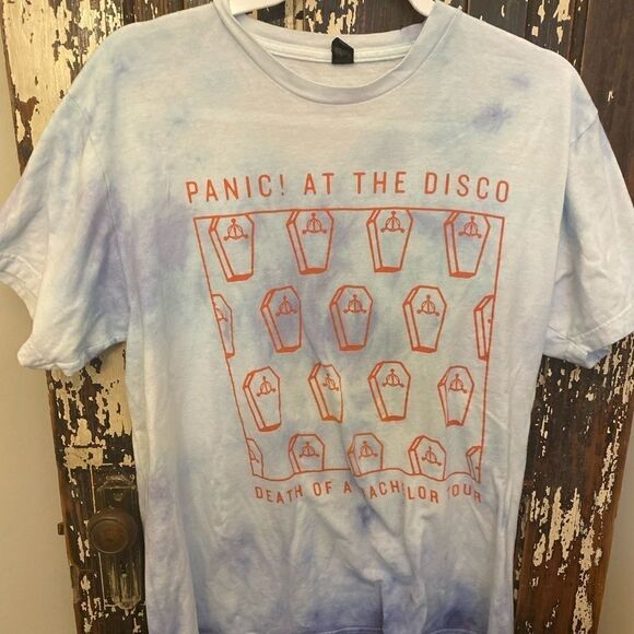 EUC Customized tie dyed Panic! At The Disco Death of A Bachelor T-shirt. Size L - Picture 1 of 5